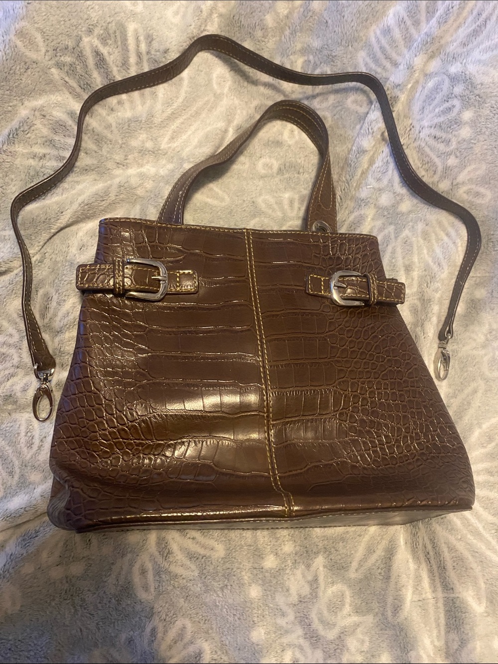Tommy Hilfiger Brown Croc-Embossed Shoulder Tote